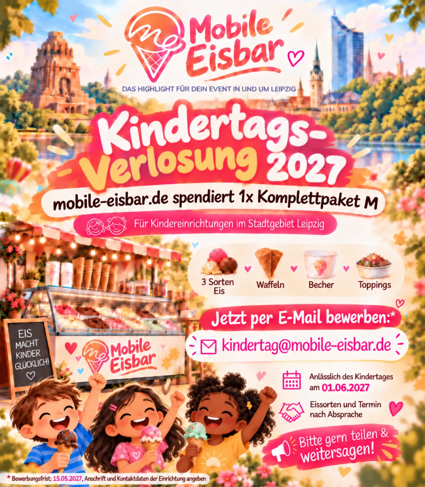 Bunte Grafik zur Kindertags-Verlosung mit Eiscreme